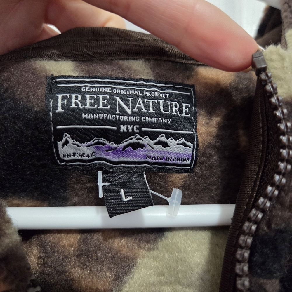 Free Nature Mountain Pattern Full Zip Polar Fleece Hooded Jacket Men Size Large - Picture 7 of 11